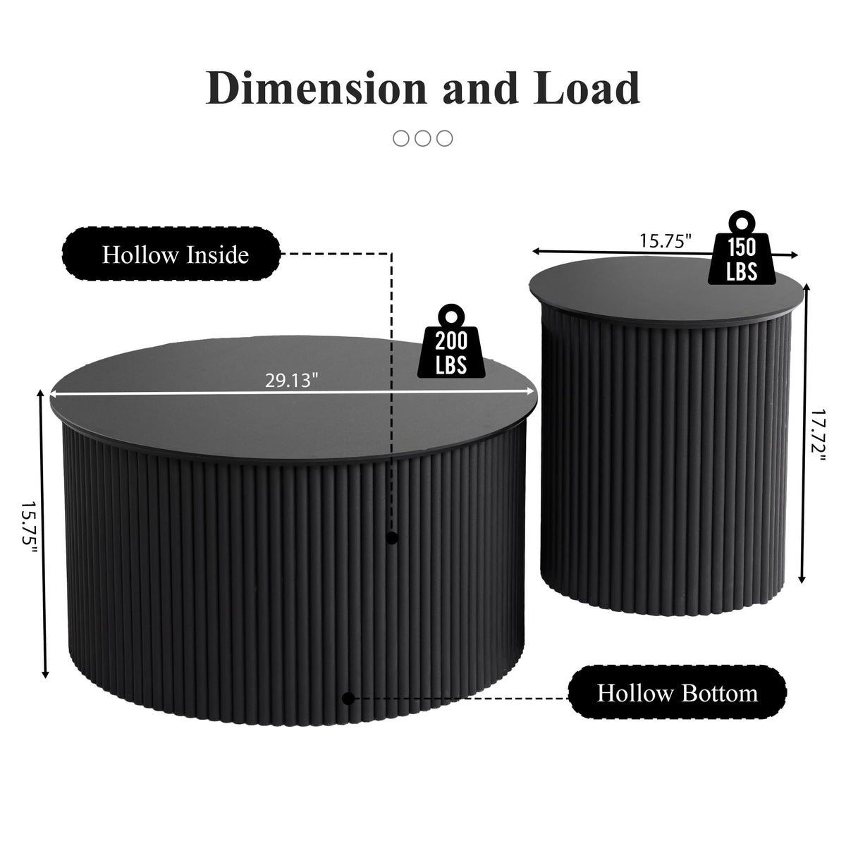 Fluted Round Nesting Coffee Table Set of 2 Q657