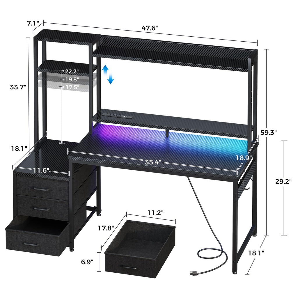 48 Inch Gaming Desk with Shelves and Drawers M8644