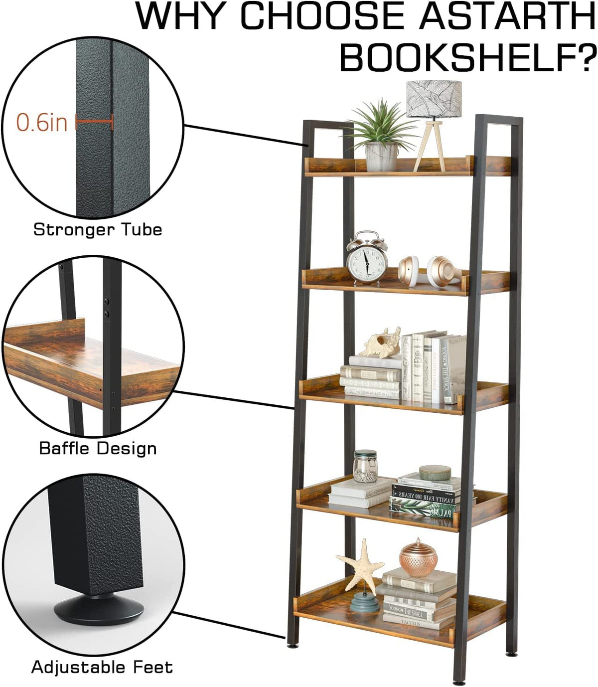 5-Tier 67 Inch Tall Ladder Shelf V17811