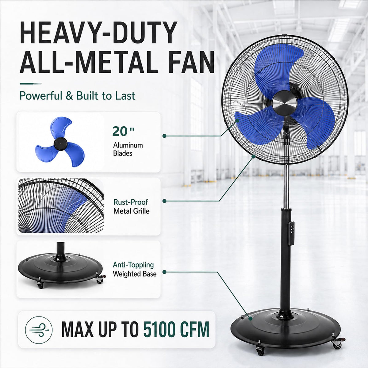 20 Inch Oscillating Pedestal Fan with Remote Control Y3278