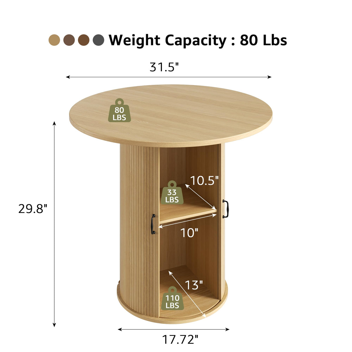 31.5 inch Round Dining Table with 2-Layer Storage Shelf P9393