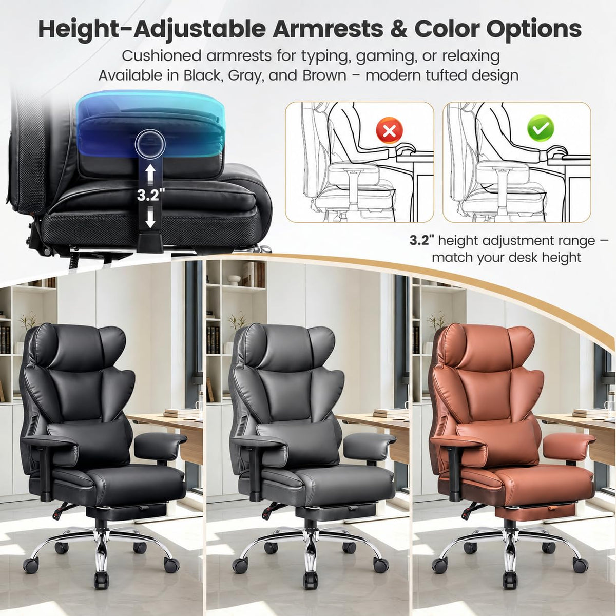 Big and Tall Office Chair 500 lbs PU Leather A870352