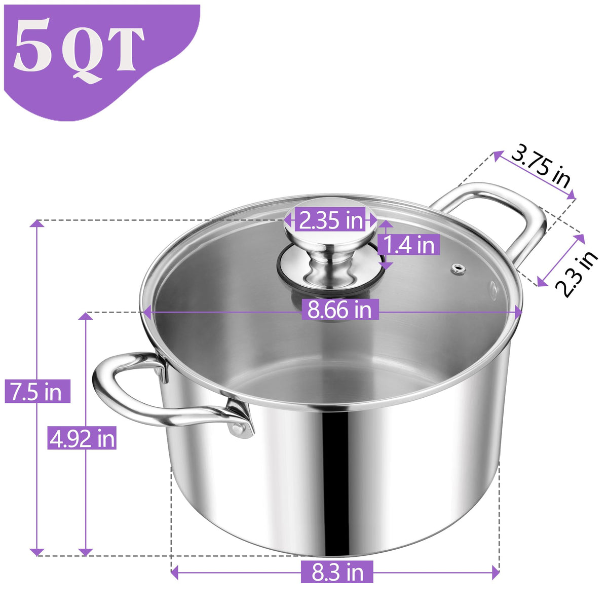 5 Quart Tri-Ply Stainless Steel Stock Pot with Lid S457755