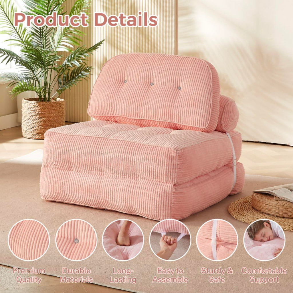 Pink Foldable Sofa Bed with Pillow & Blanket L2553
