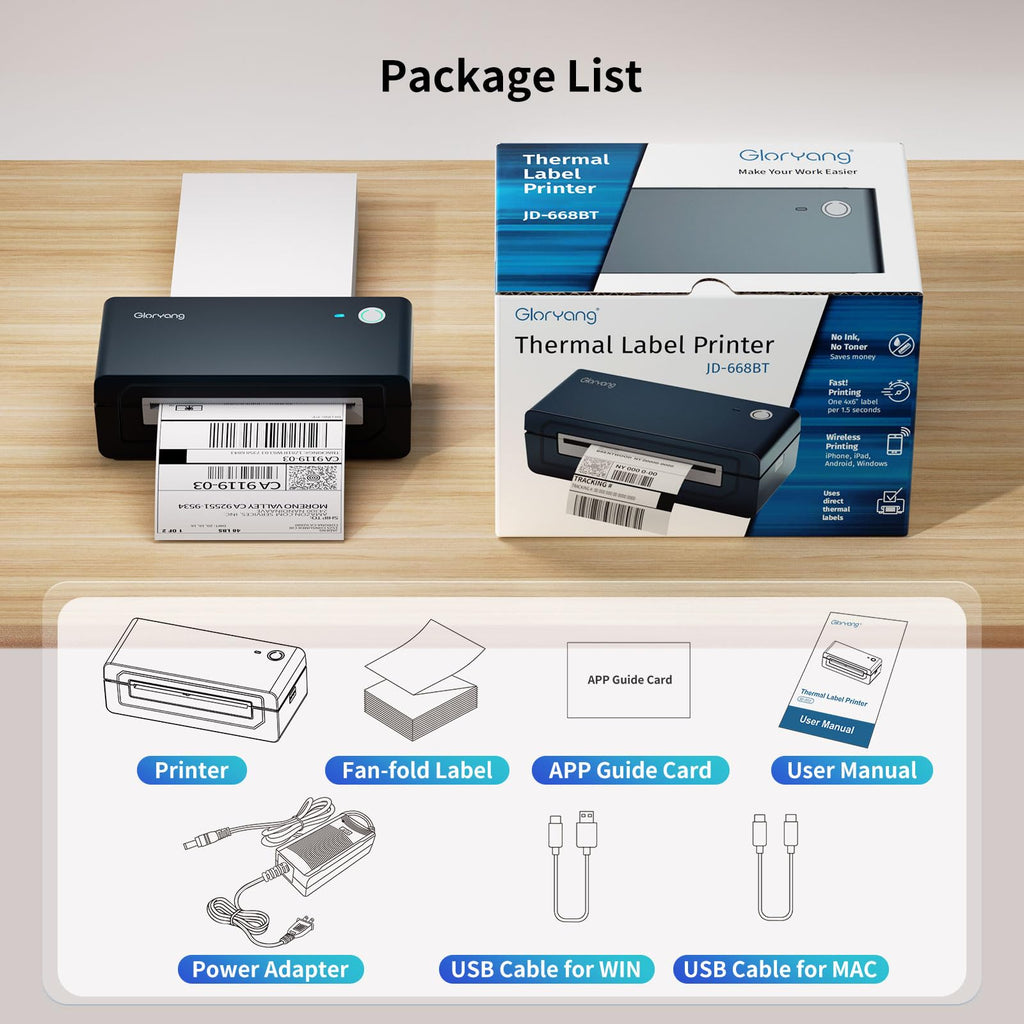 Bluetooth Thermal Shipping Label Printer, 4X6 Inkless Wireless Label Printer R9826