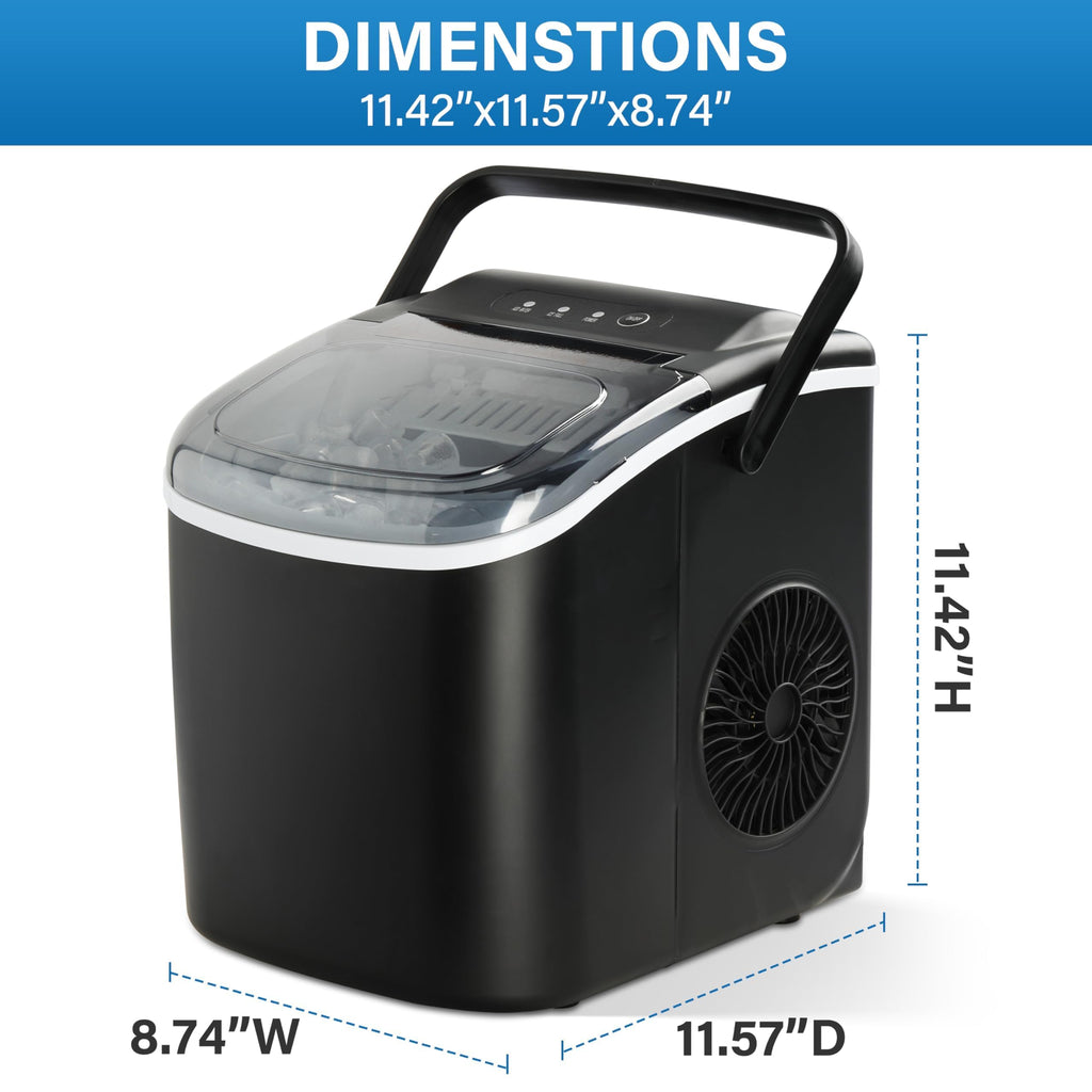 Countertop Ice Maker with Self-Cleaning, Ice Spoon and Basket, Black Y326