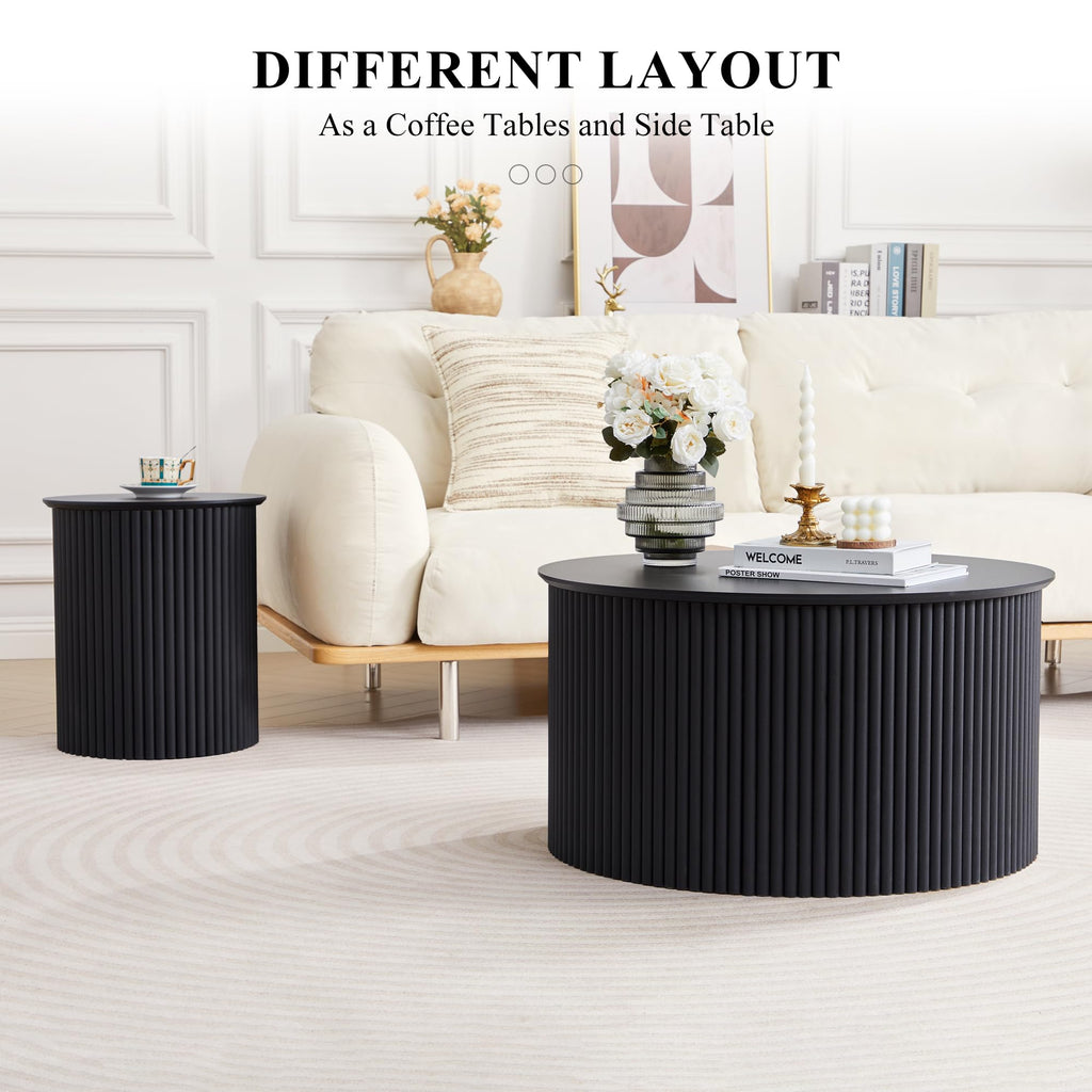 Fluted Round Nesting Coffee Table Set of 2 Q657