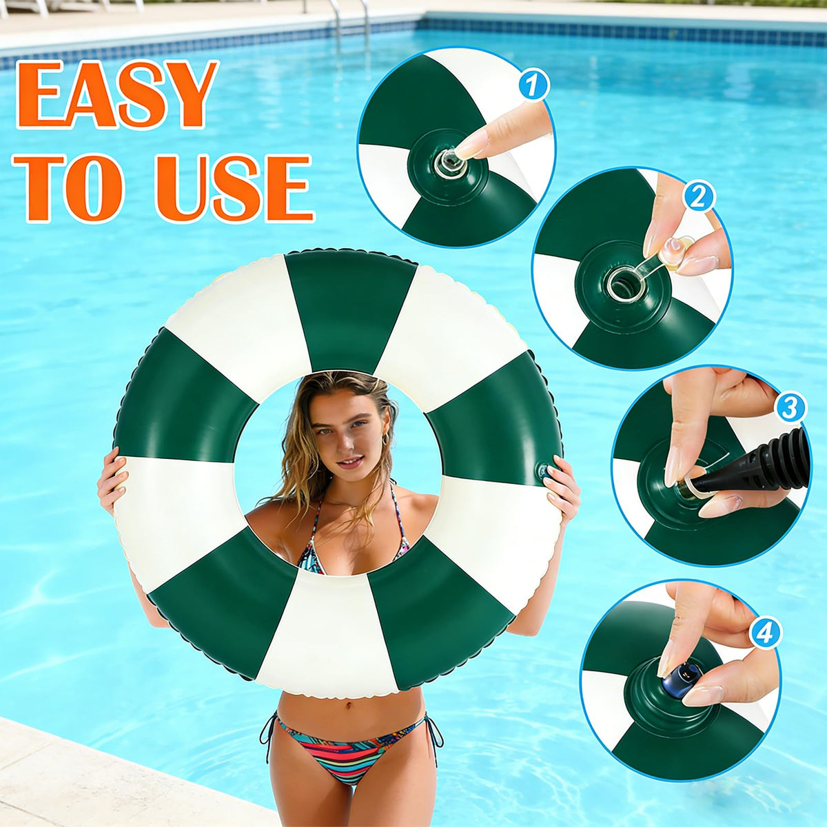 4Pcs Inflatable Pool Float 31 Inch Striped Swim Rings L2891