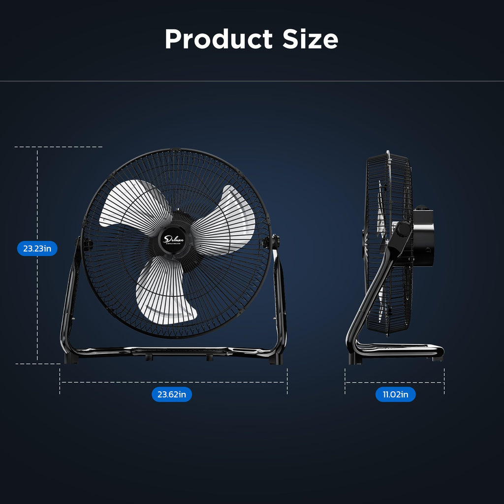 20 Inch 3-Speed High Velocity Metal Industrial Floor Fan, Black U3222