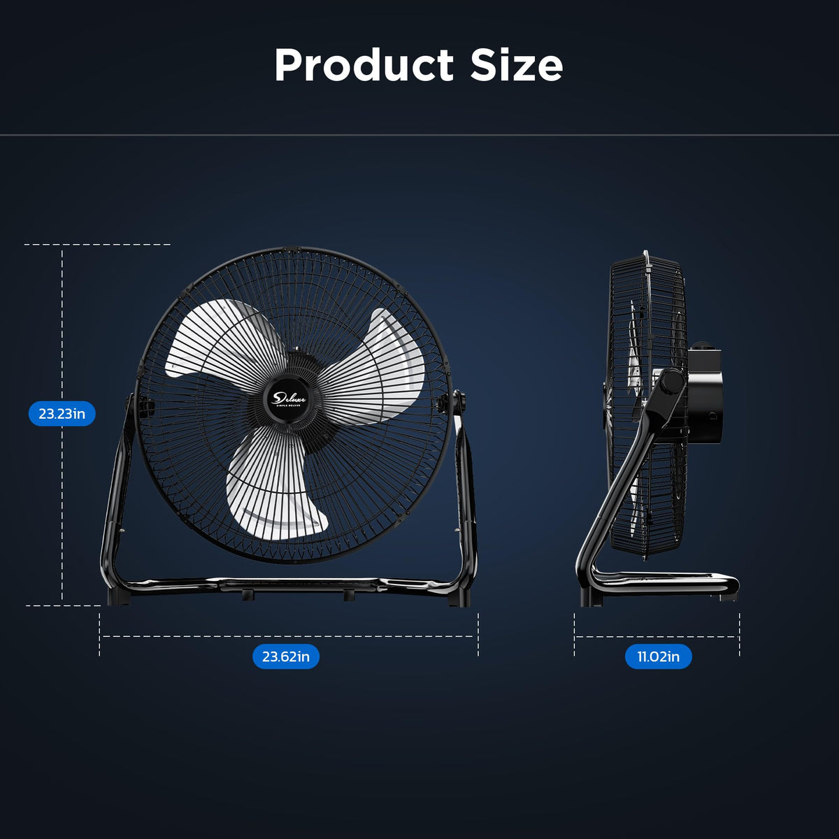 20 Inch 3-Speed High Velocity Metal Industrial Floor Fan, Black U3222
