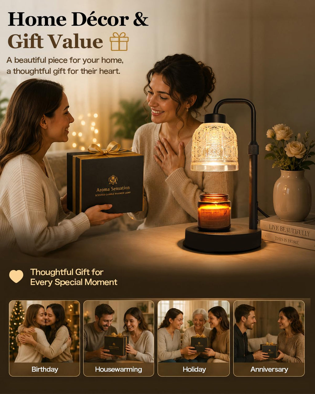 Candle Warmer Lamp with Timer, Gold E519