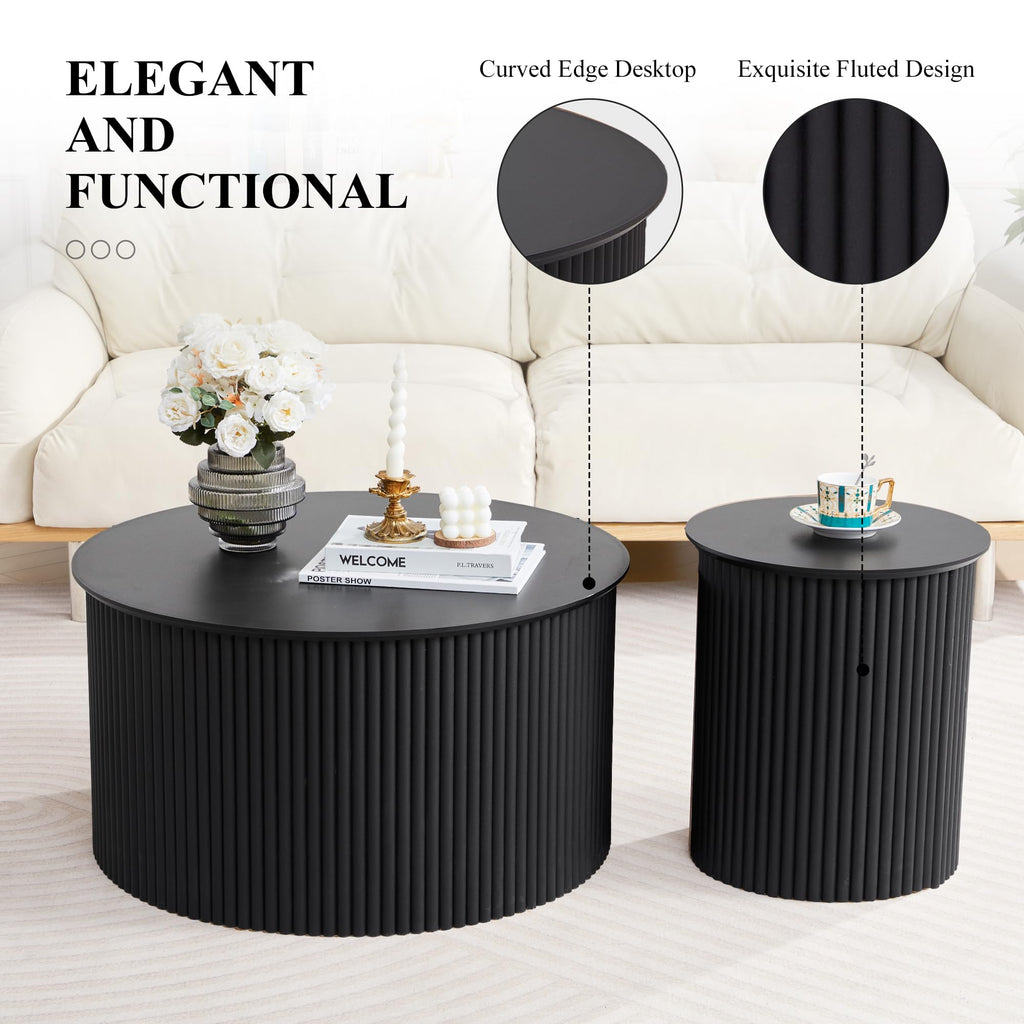 Fluted Round Nesting Coffee Table Set of 2 Q657