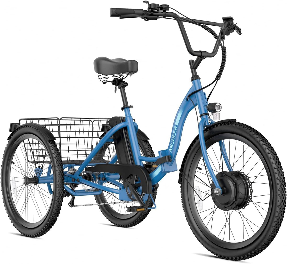 Electric Tricycle for Adults, 600W Folding, 24" 499Wh, 15.5MPH, Removable Battery, 3 Wheel, Blue X468540