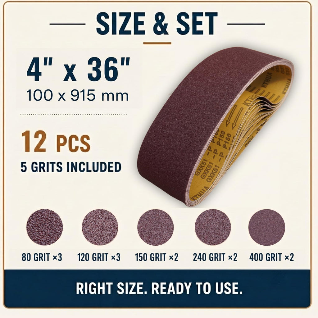 4x36 Aluminum Oxide Sanding Belts, 12 Pack M9541