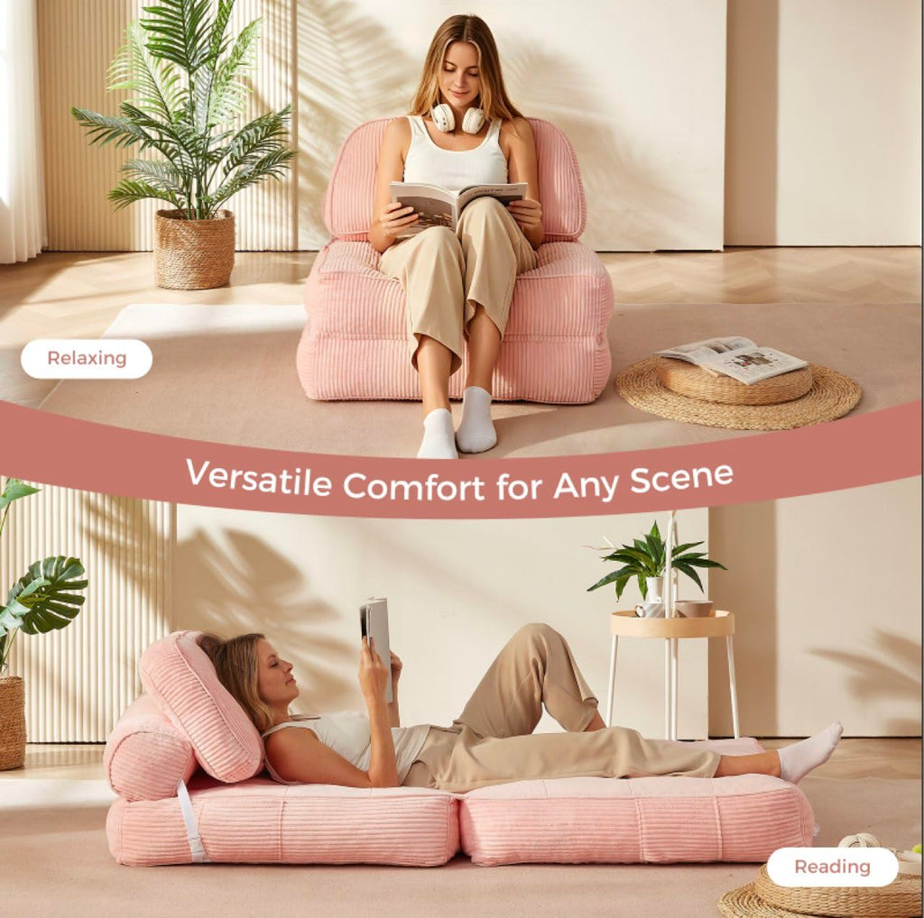 Pink Foldable Sofa Bed with Pillow & Blanket L2553