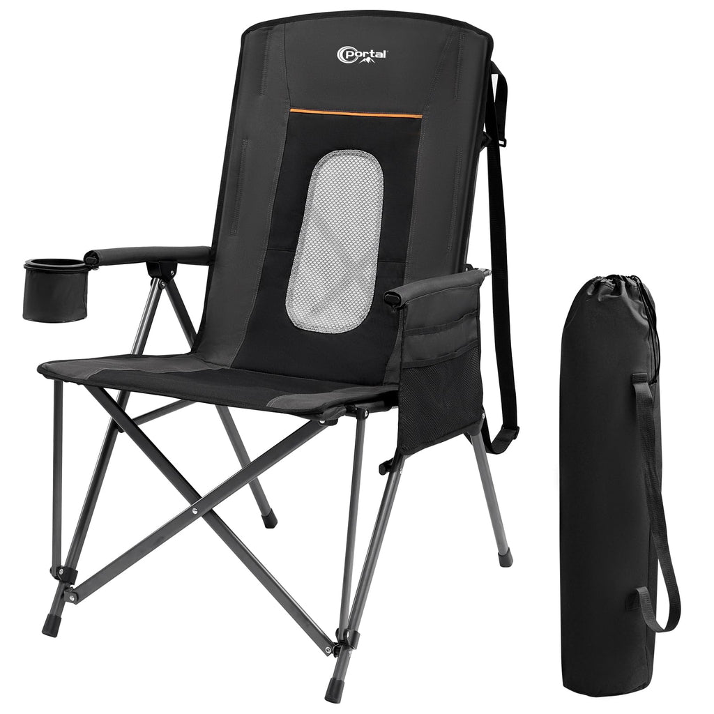 Oversized Folding Camping Chair with Cup Holder Black P51041