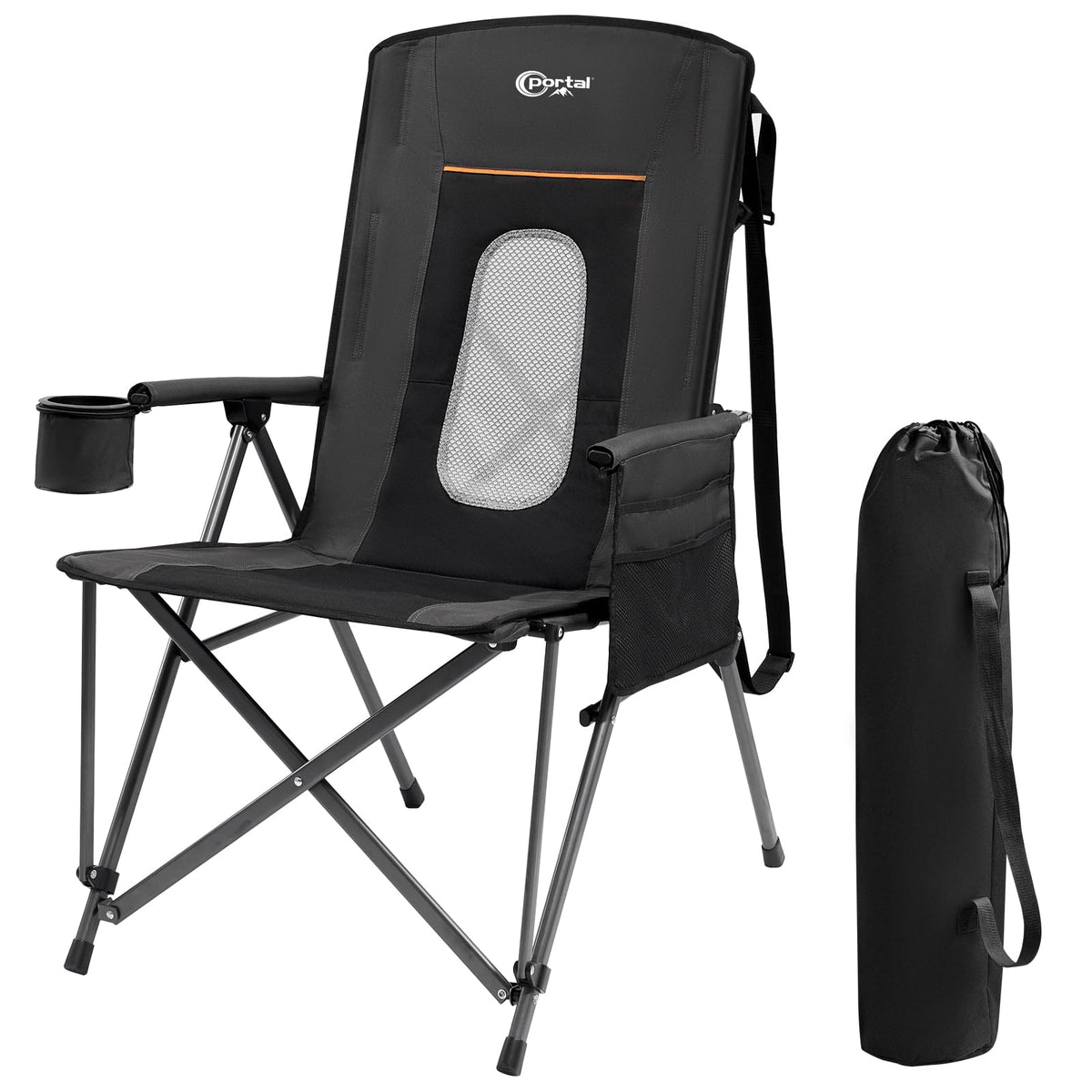 Oversized Folding Camping Chair with Cup Holder Black P51041