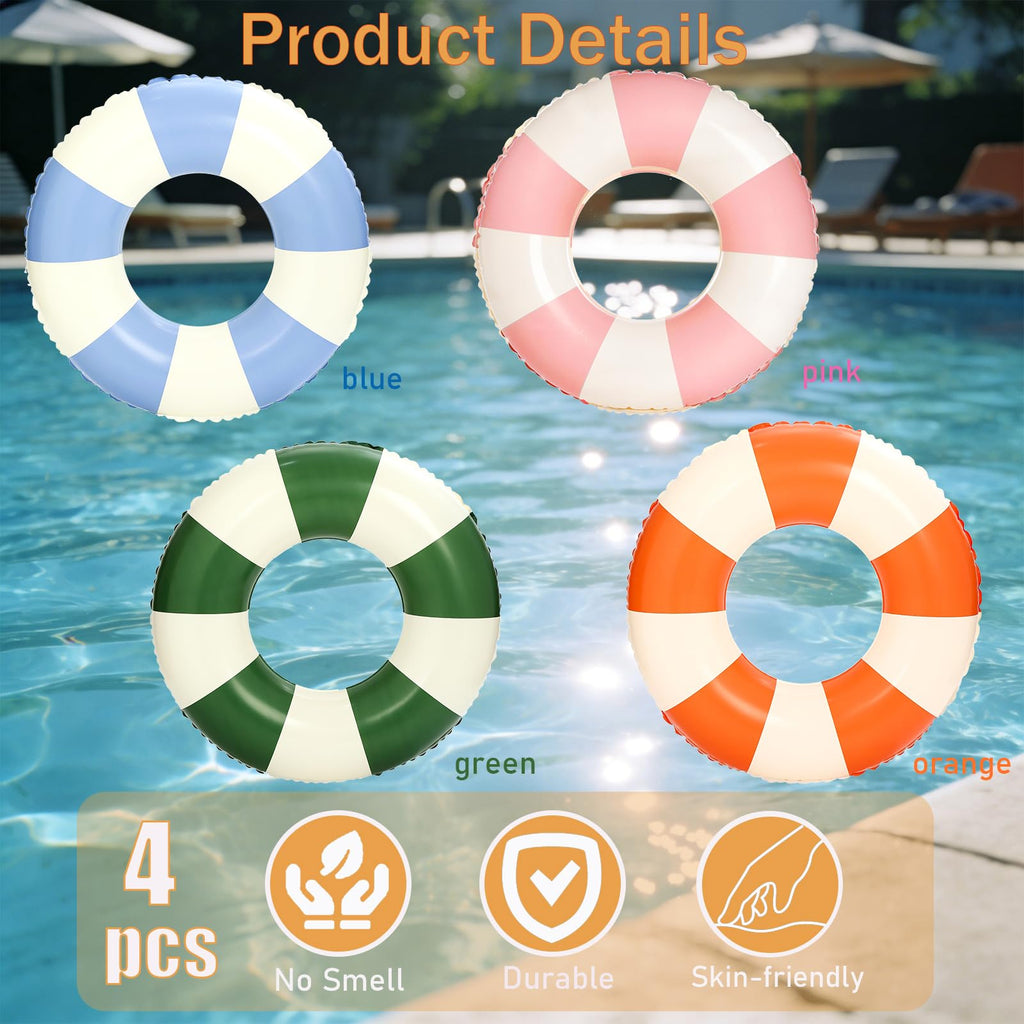 4Pcs Inflatable Pool Float 31 Inch Striped Swim Rings L2891