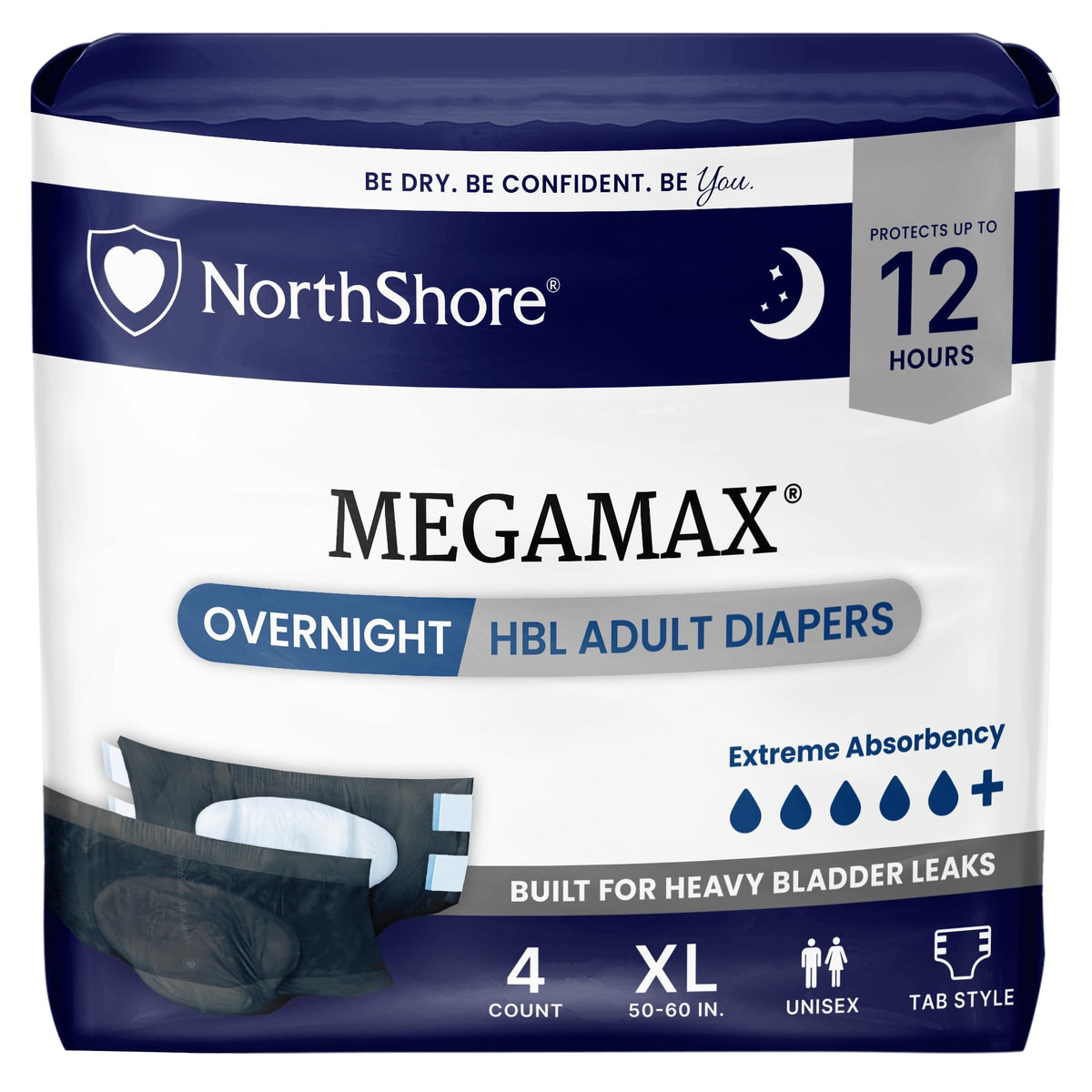 Black X-Large Adult Diapers with Tabs, 4 Count P738