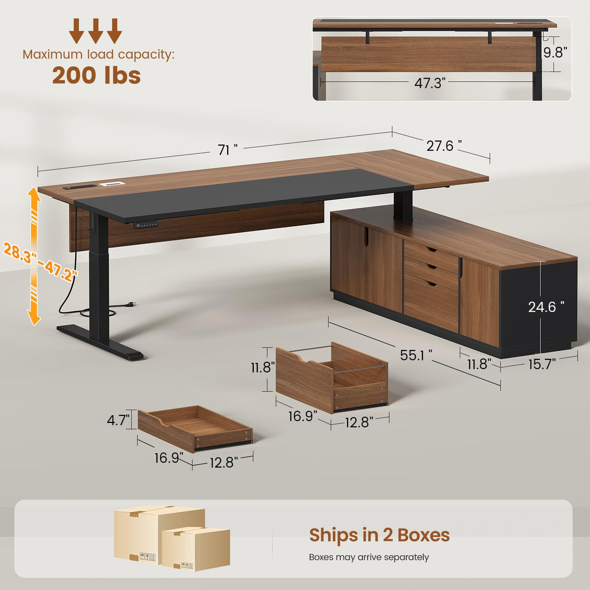 71" L Shaped Electric Standing Desk H83379
