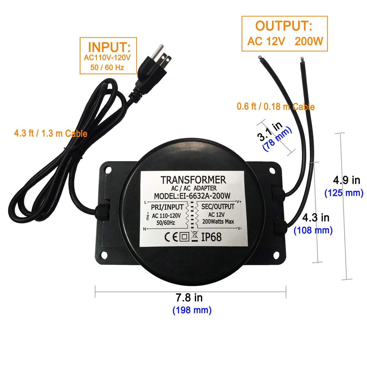 12V AC 200W Waterproof LED Power Supply Transformer W965379