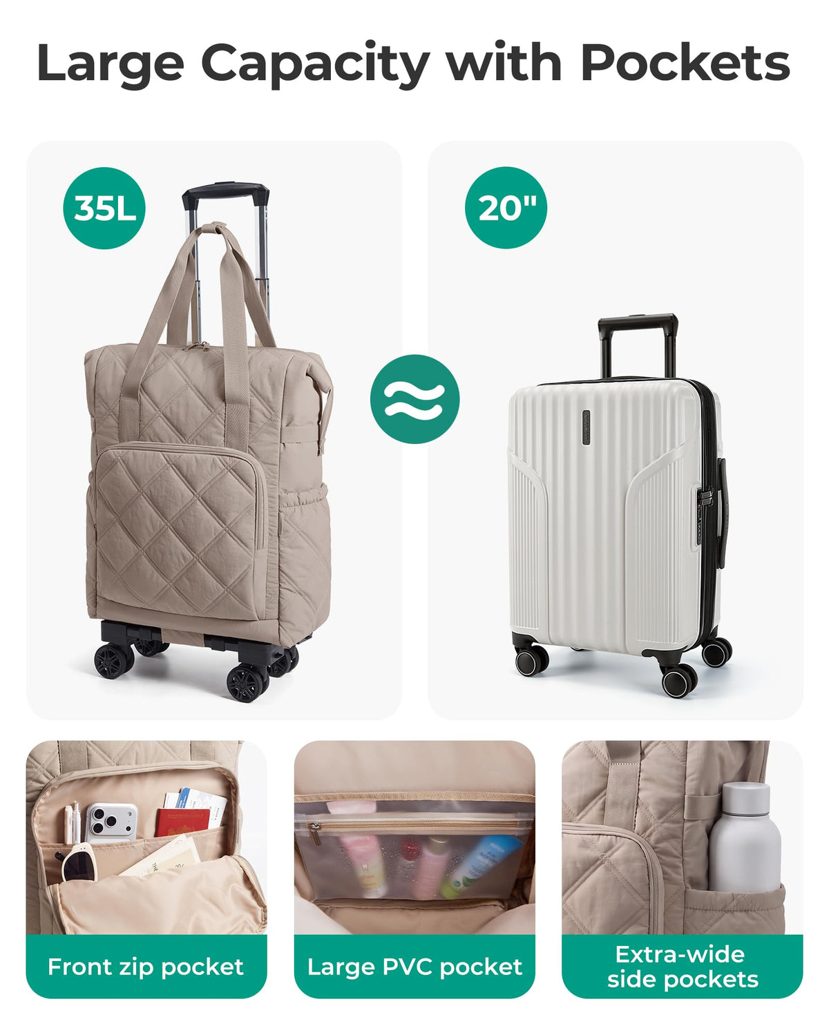 35L Rolling Duffle Bag with Wheels Y23320