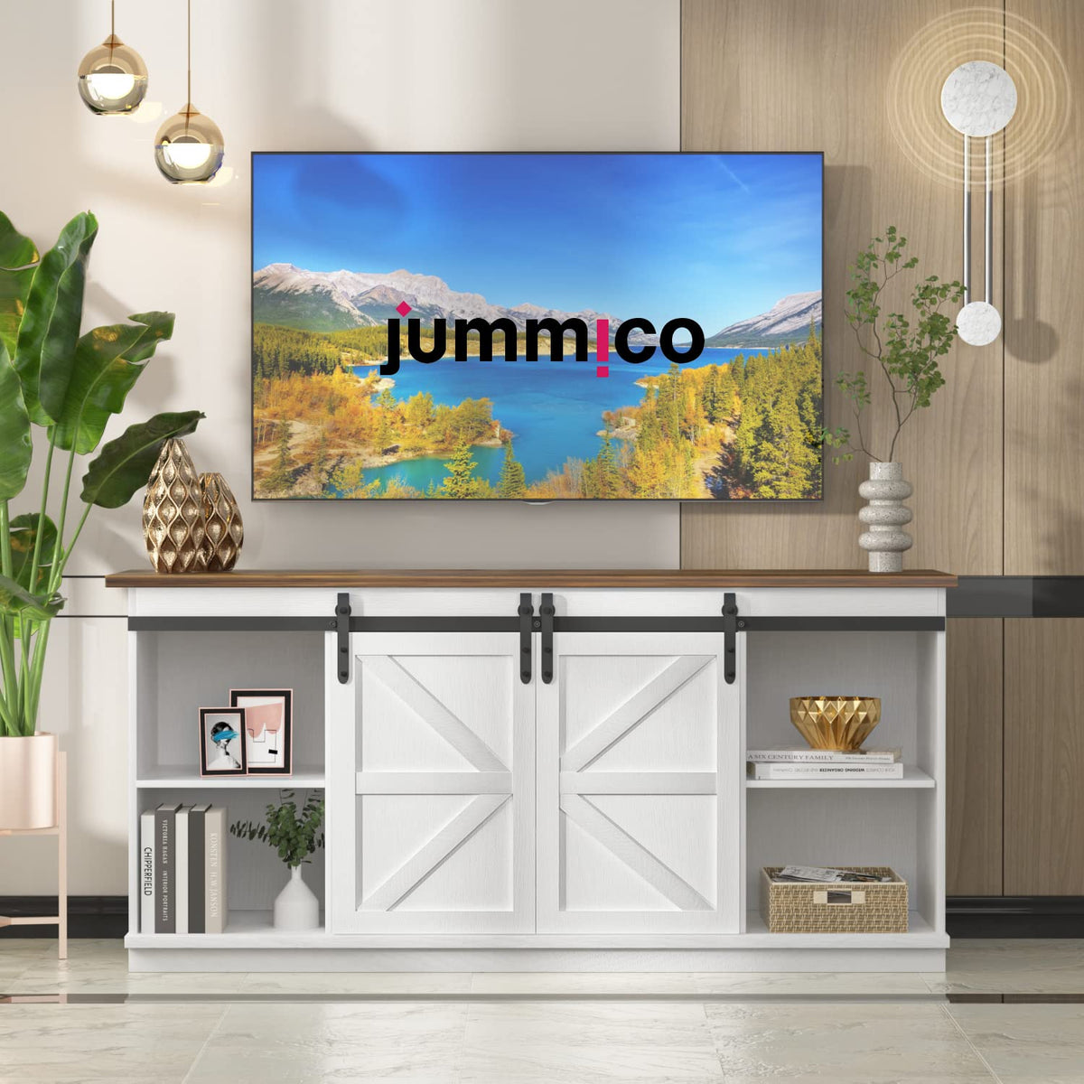 Bright White Mid Century Modern TV Stand for 65 Inch TV B3888
