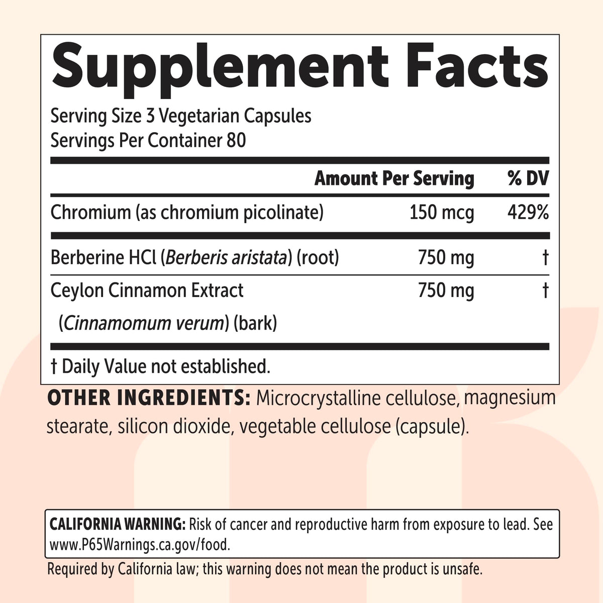 Berberine HCl with Ceylon Cinnamon 1,500 mg 240 Vegetarian Capsules Y87032