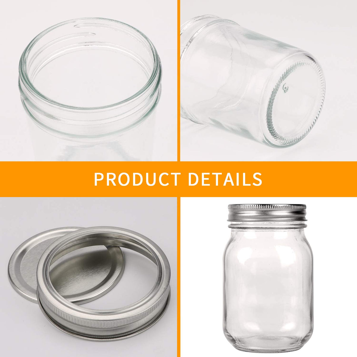 16 Pack 16 oz Glass Mason Jars with Airtight Lids and Bands Q7217