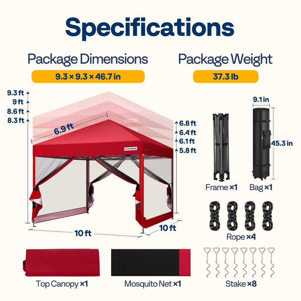 10x10ft Outdoor Screen Tent with Mosquito Netting K7840