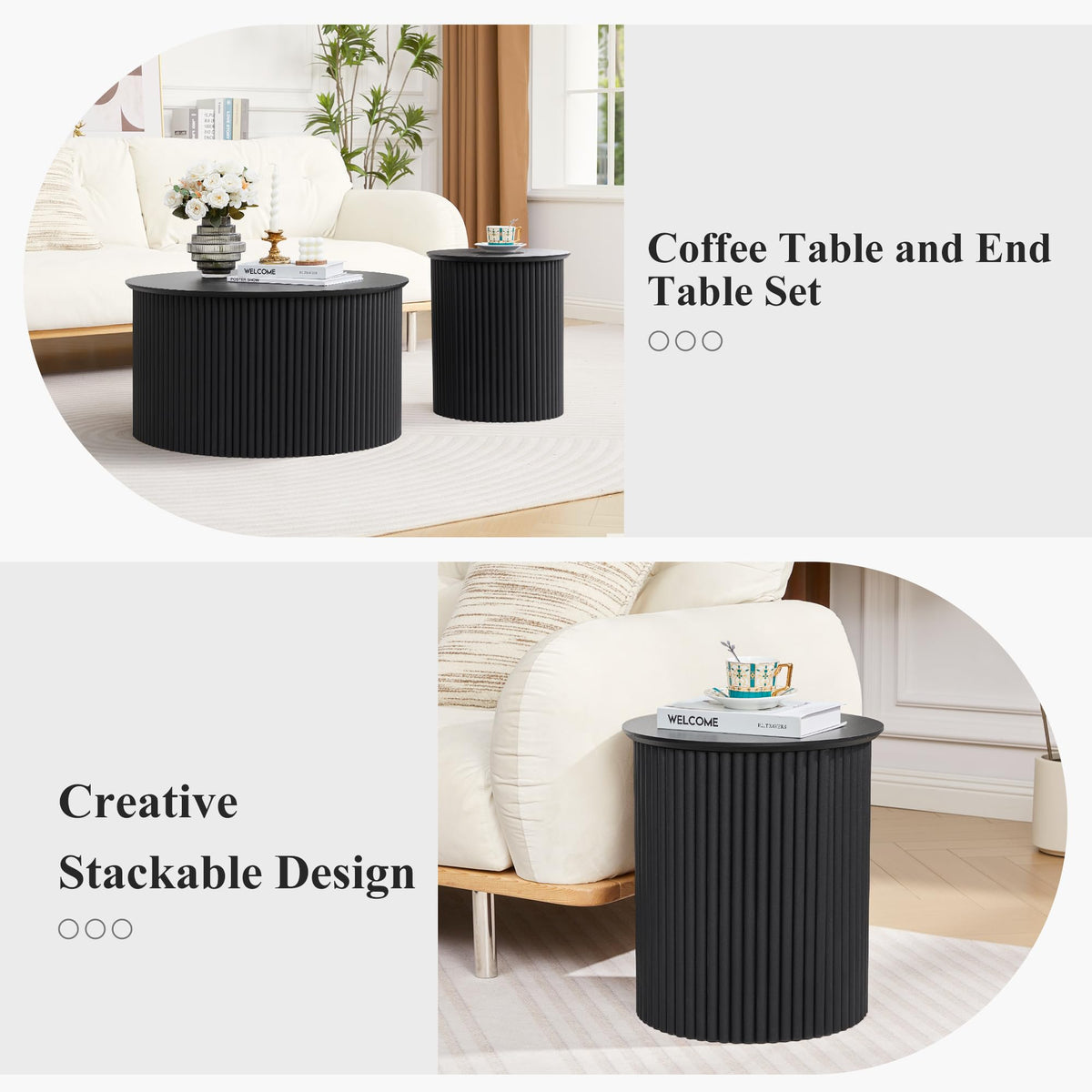 Fluted Round Nesting Coffee Table Set of 2 Q657