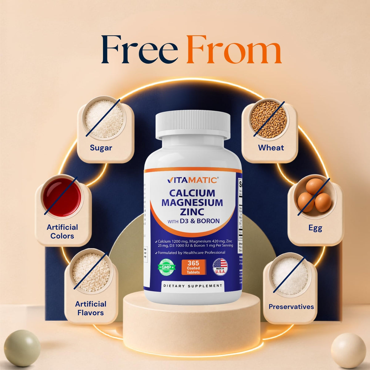 Calcium Magnesium Zinc D3 Boron 365 Coated Tablets Supplement H7375
