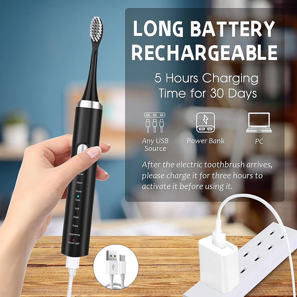 Rechargeable Electric Toothbrush with 4 Replacement Heads F132164