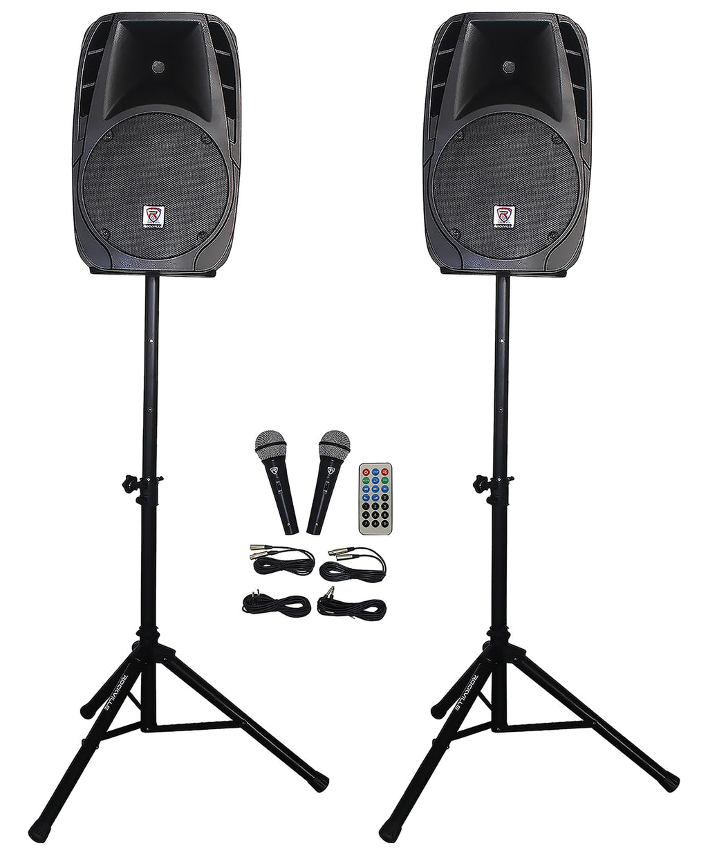 12" Passive PA Speaker System with Metal Wired Mics and Stands X13626