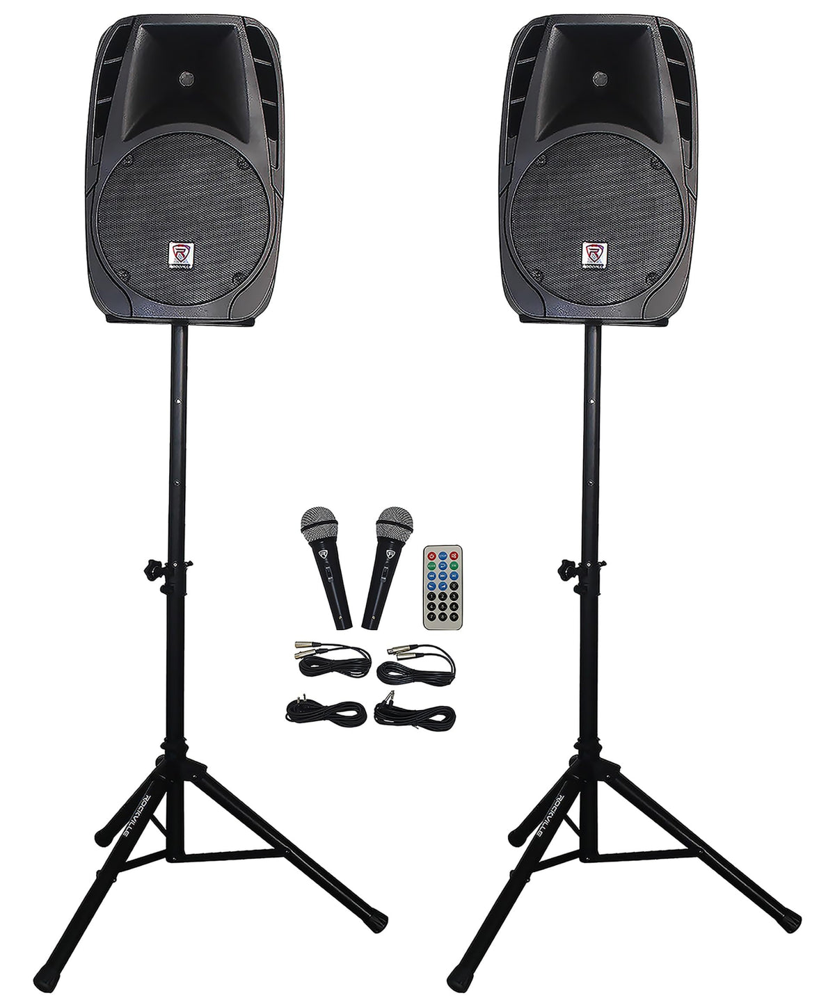 12" Passive PA Speaker System with Metal Wired Mics and Stands X13626