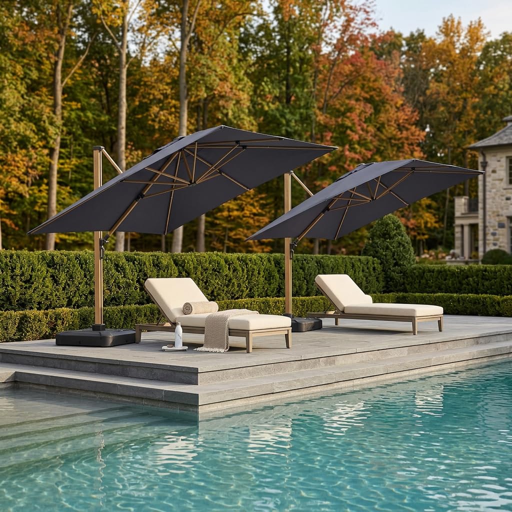 Navy Blue Wood Grain 9FT Square Patio Umbrella S556154