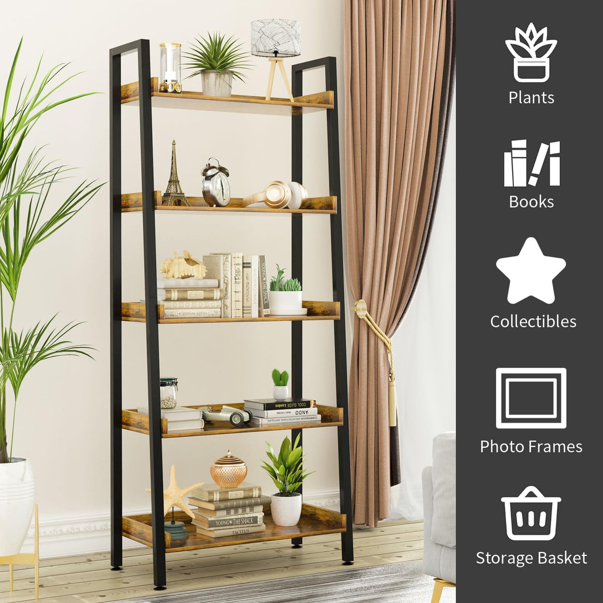 5-Tier 67 Inch Tall Ladder Shelf V17811