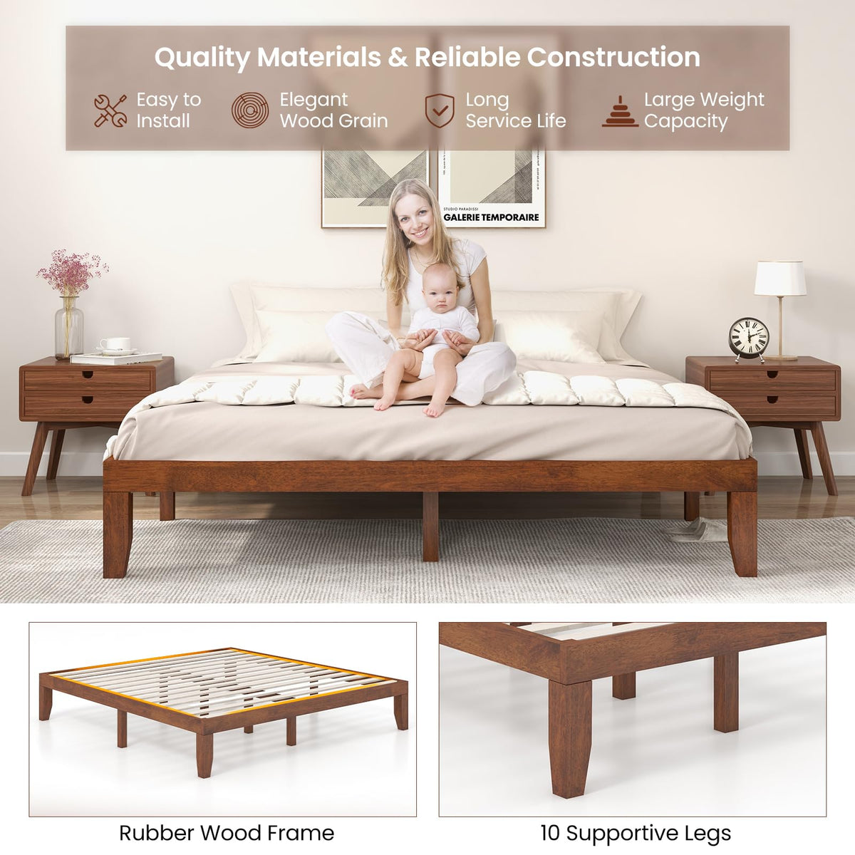 14 Inches Wood Platform Bed Frame King Size N633607