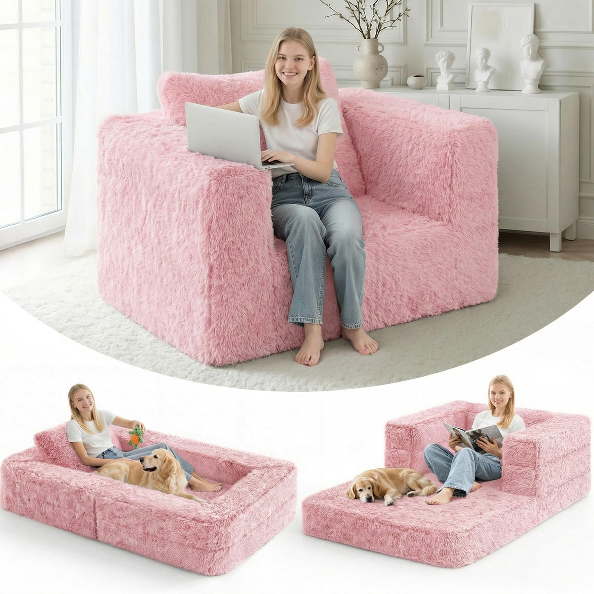 Convertible Sofa Bed 3-in-1 Futon with Pillow B871969