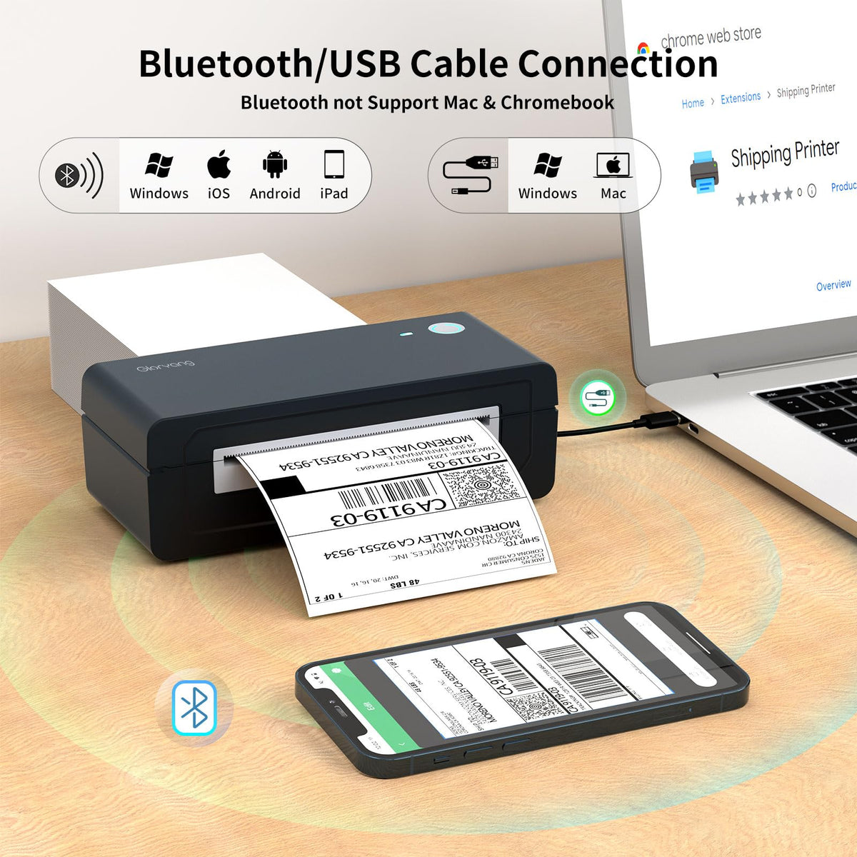 Bluetooth Thermal Shipping Label Printer, 4X6 Inkless Wireless Label Printer R9826