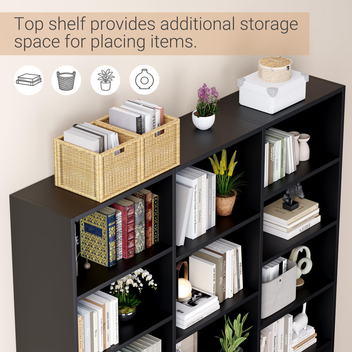 Black 6 Tier 17 Shelf Bookshelf Q6544