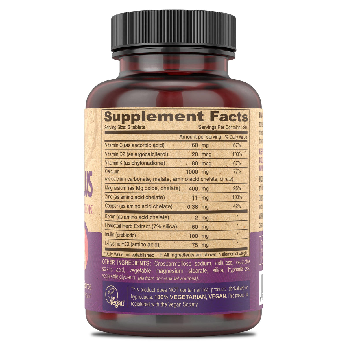 Vegan Calcium Magnesium Supplement with Zinc 90 Tablets G748