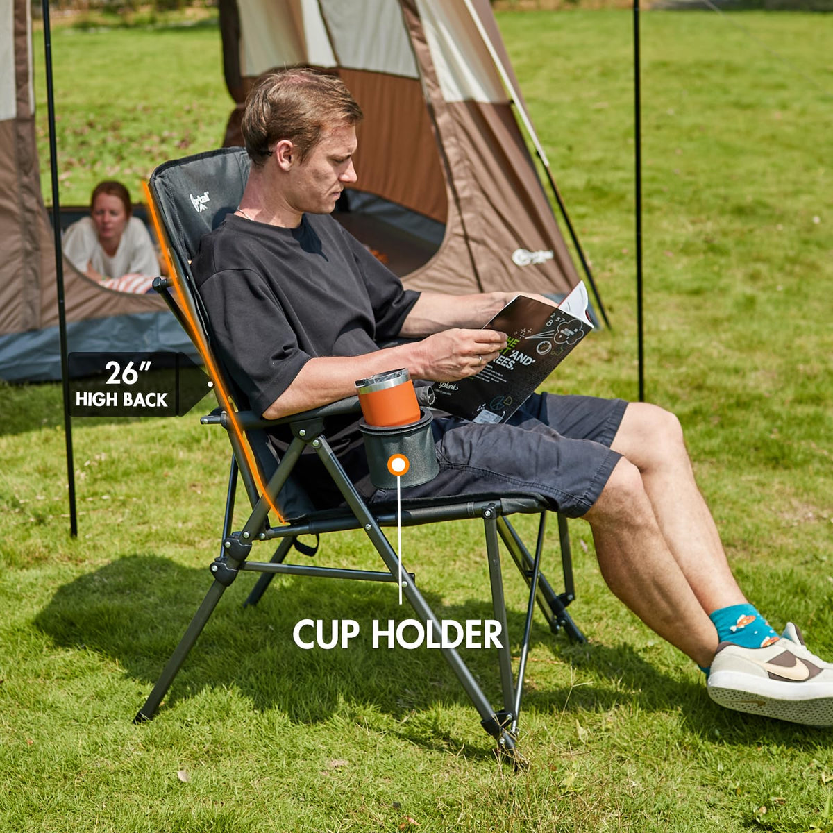 Oversized Folding Camping Chair with Cup Holder Black P51041