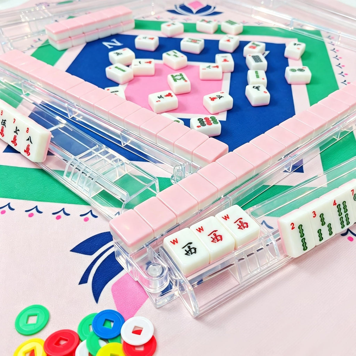 Clear Acrylic Mahjong Racks with Pushers Set of 4 L477