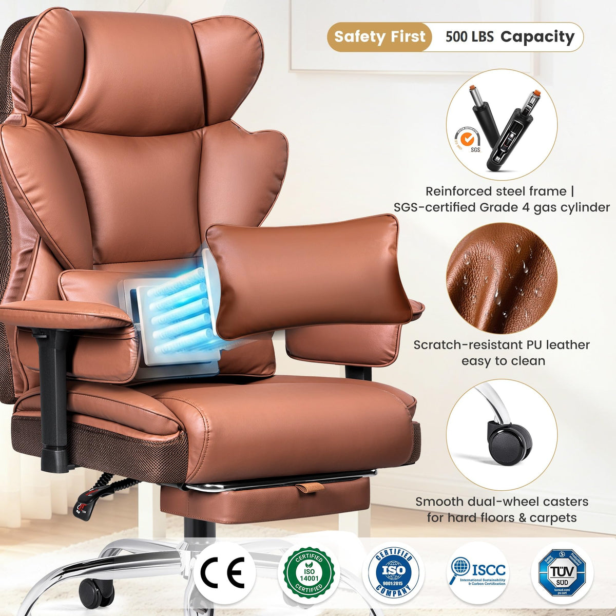 Big and Tall Office Chair 500 lbs PU Leather A870352