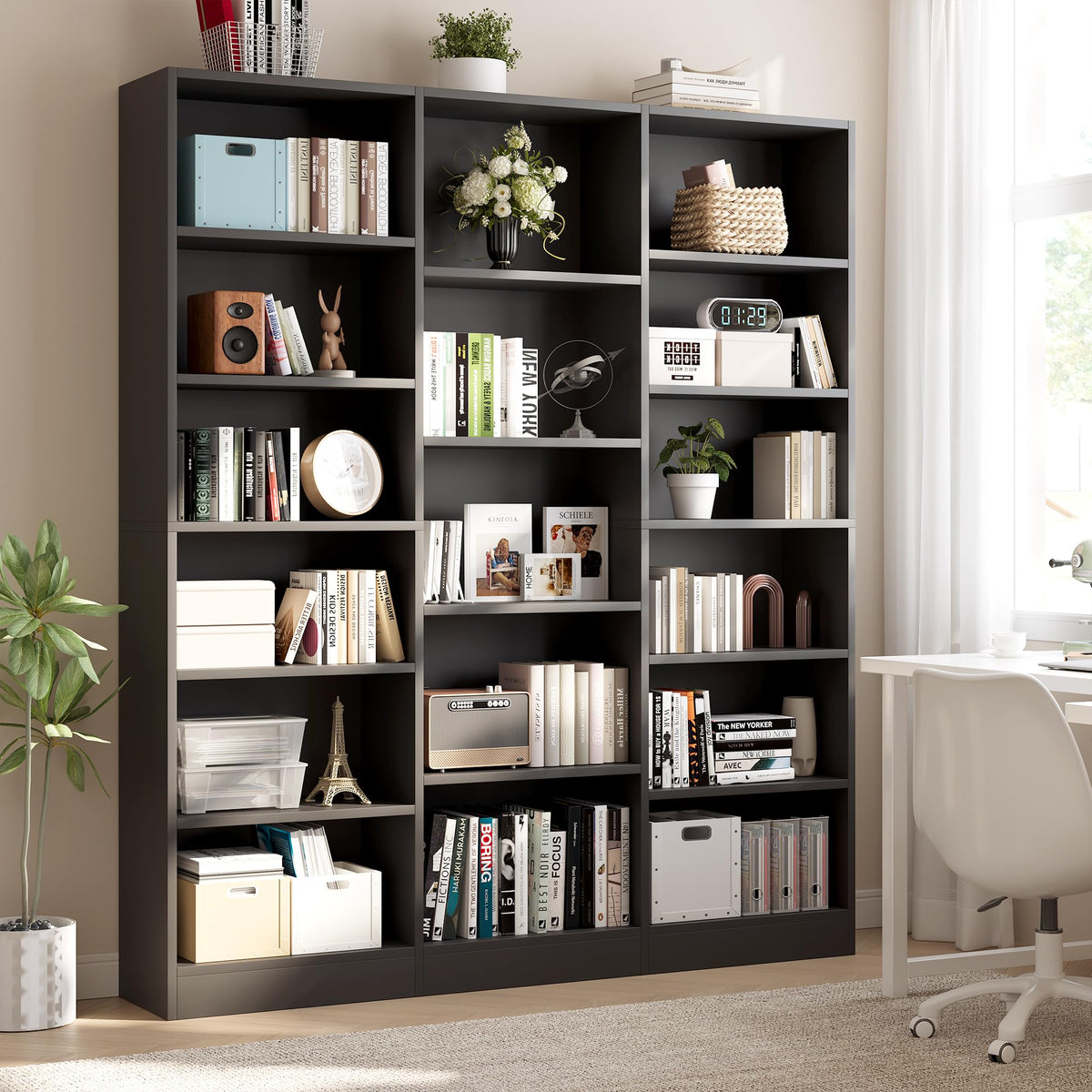 Black 6 Tier 17 Shelf Bookshelf Q6544