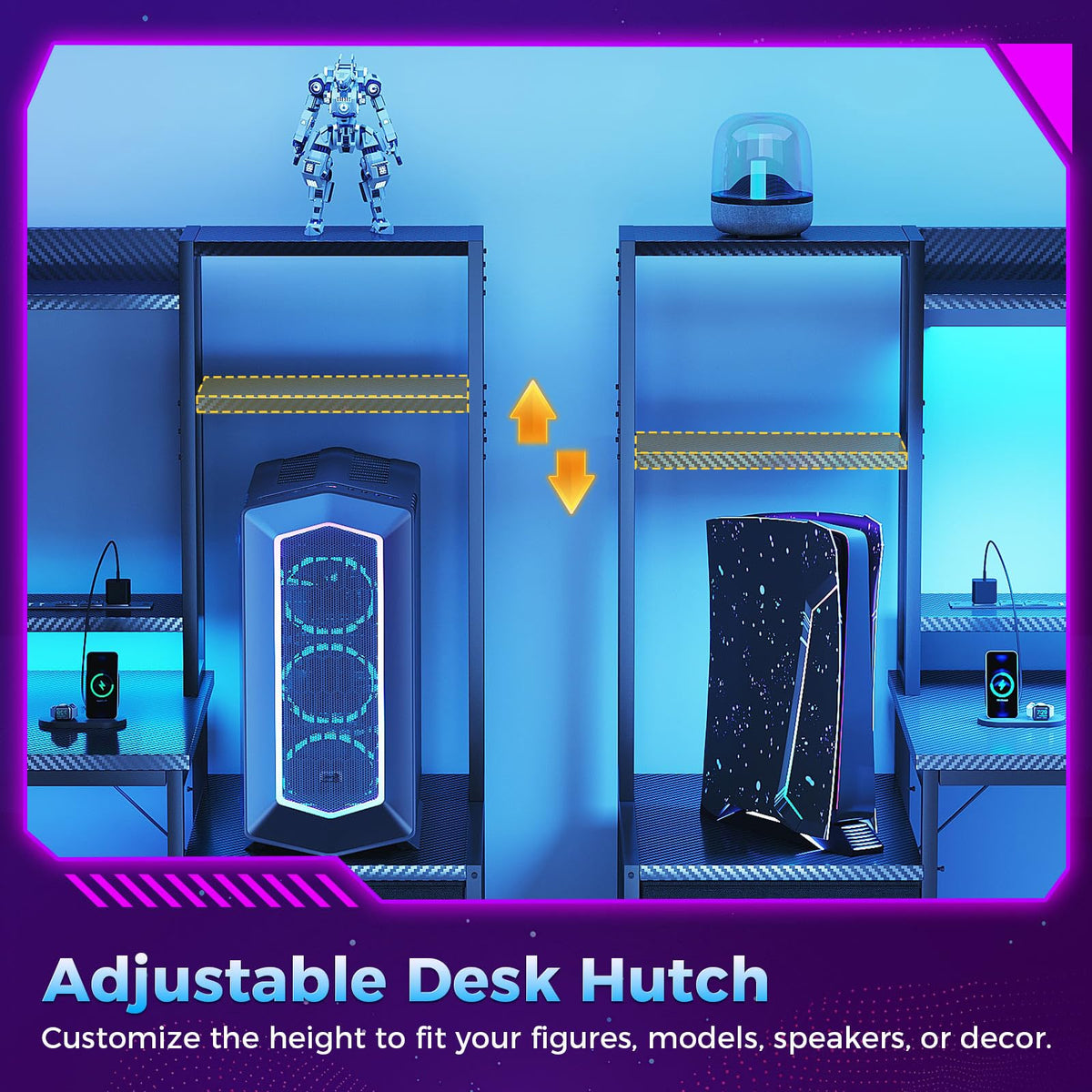 48 Inch Gaming Desk with Shelves and Drawers M8644