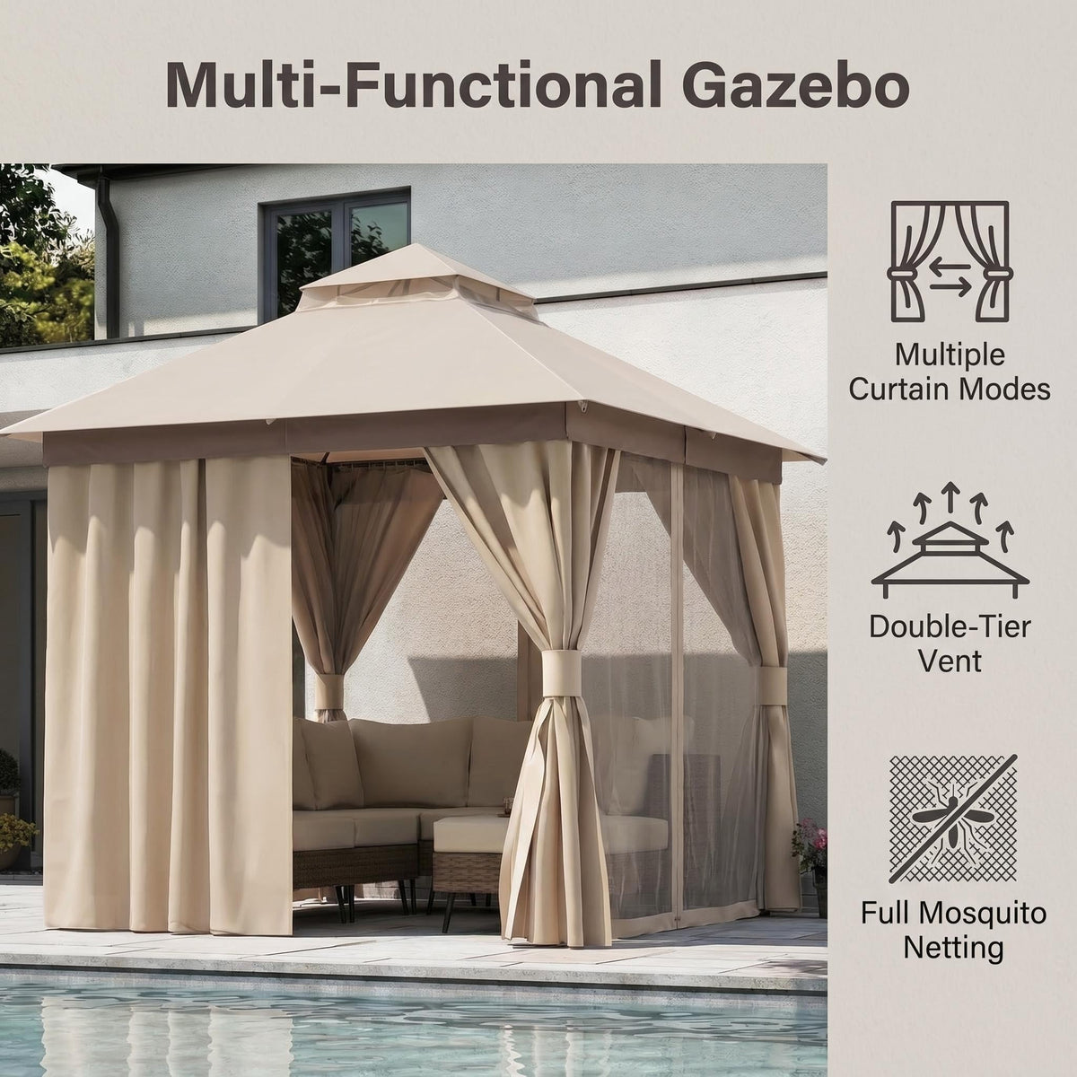 12x12 Metal Frame Gazebo Canopy Tent R323