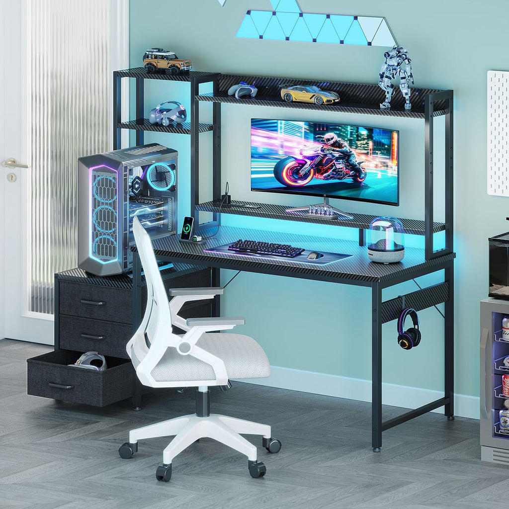 48 Inch Gaming Desk with Shelves and Drawers M8644