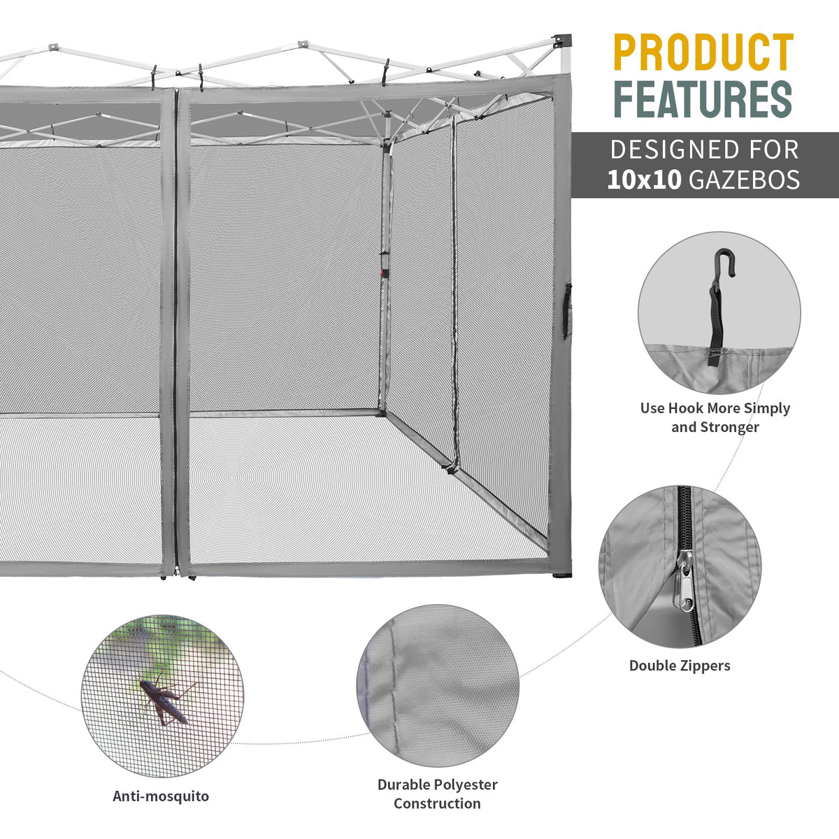 Gazebo Replacement Mosquito Netting 10 x 10ft Grey D290539